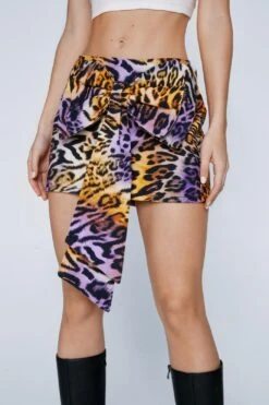 Ombre Animal Print Bow Detail Mini Skirt