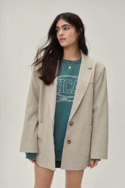 Striped Wool Look Oversized Blazer