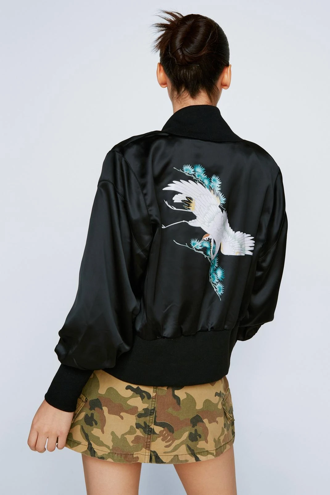 Bird Embroidered Satin Bomber Jacket - Image 4