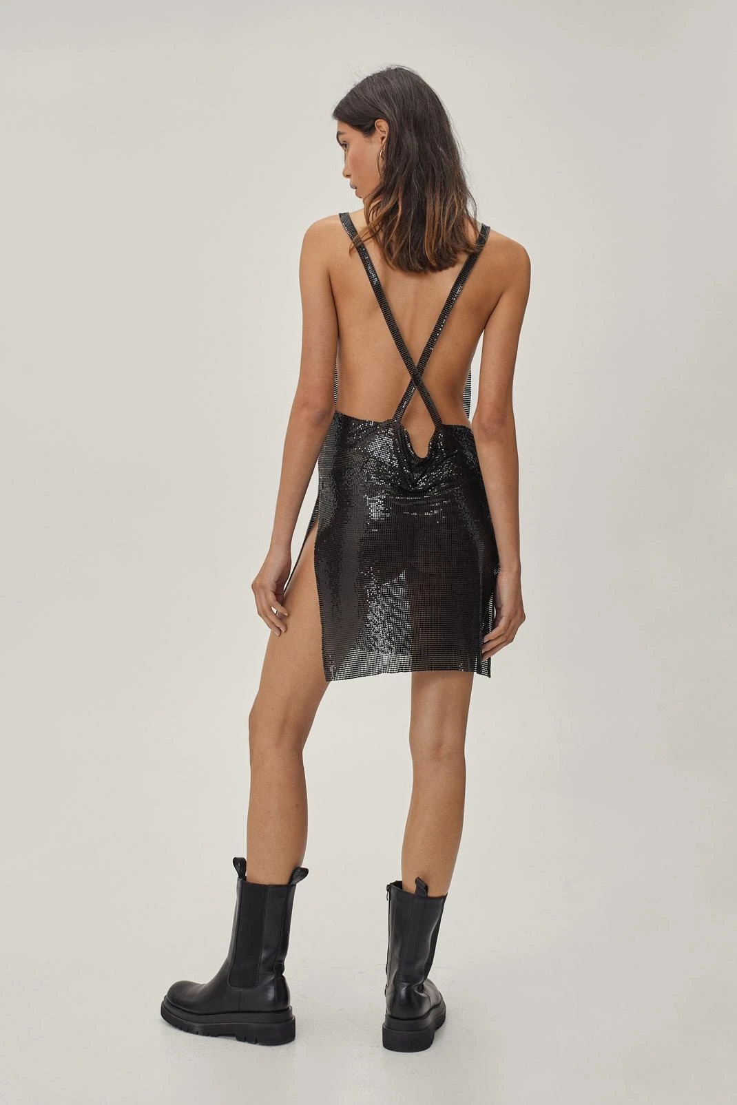 Chainmail Cowl Neck Relaxed Mini Dress - Image 3