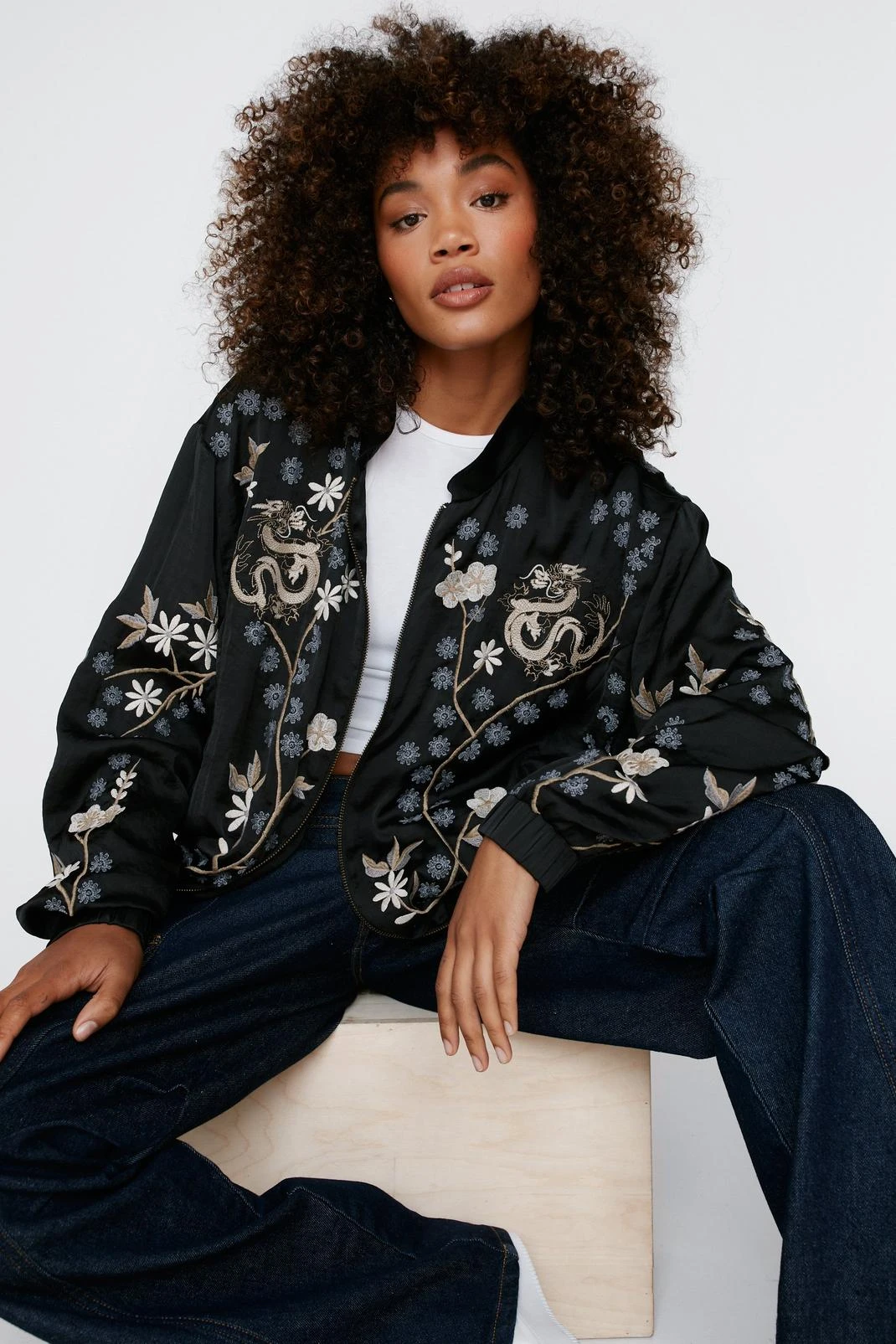 Dragon Embroidered Bomber Jacket - Image 2