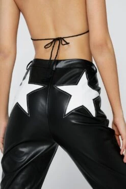 Faux Leather Star Bottom Flare Pants