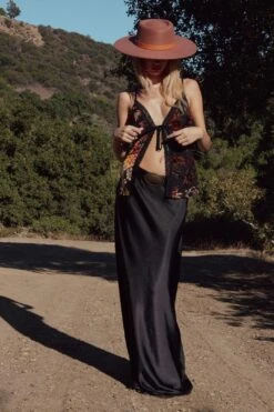 Floral Devore Tie Front Lace Cami