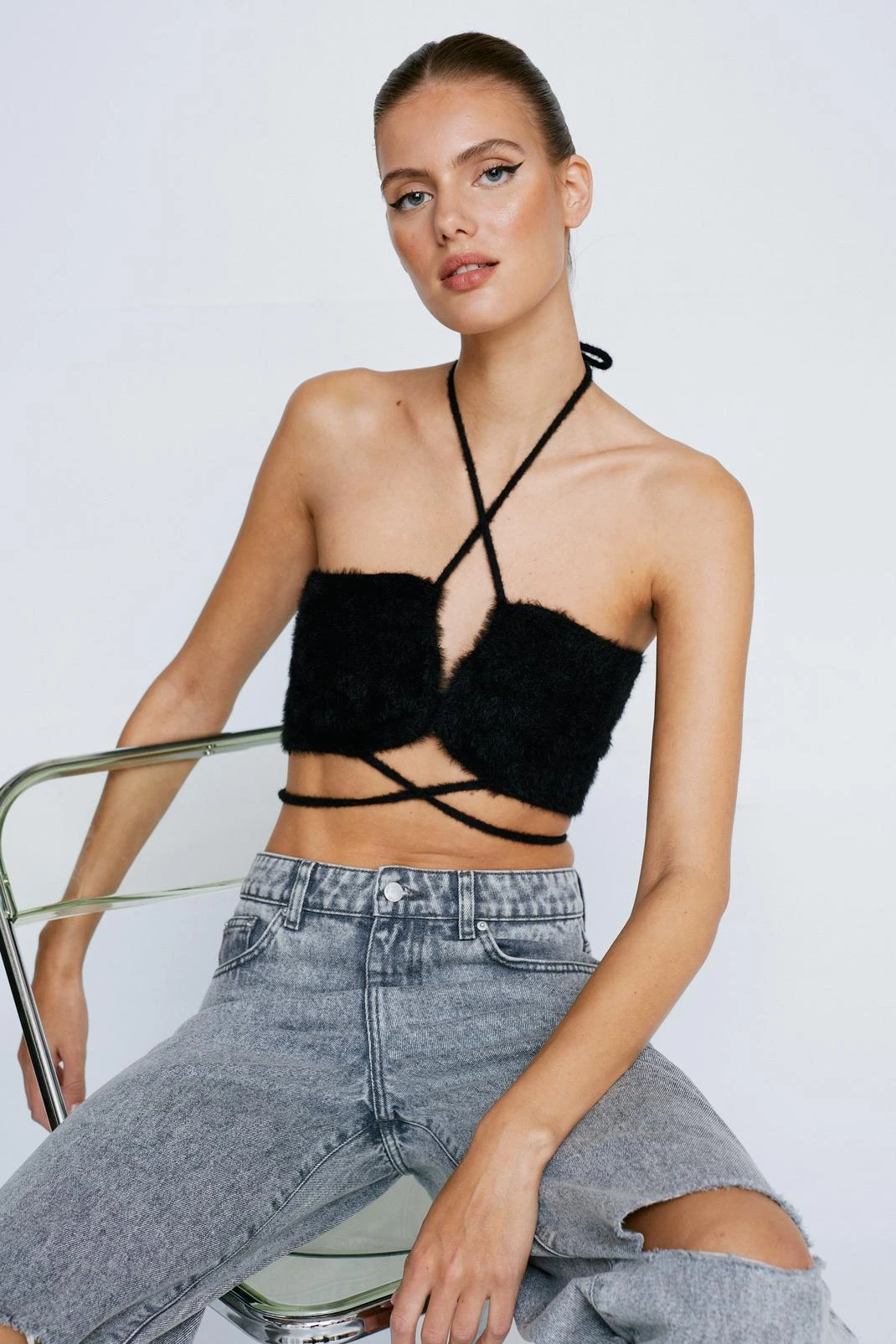 Fluffy Flossed Waist Knitted Bandeau - Image 2