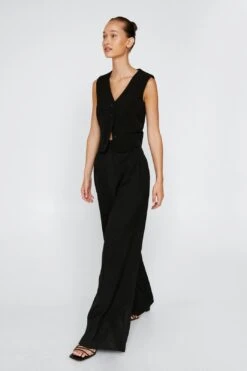 Pleated Front Wide Leg Tailored Pants