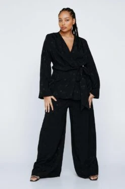 Plus Size Premium Satin Floral Wrap Waist Blazer