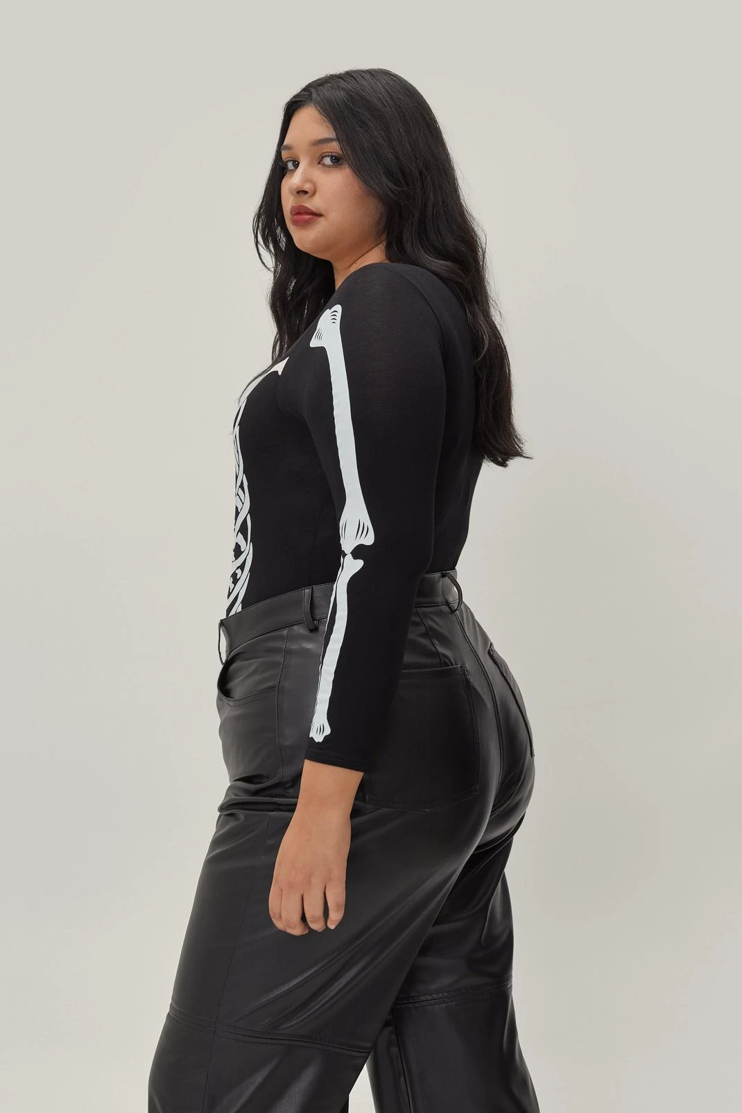Plus Size Skeleton Printed Long Sleeve Bodysuit - Image 3