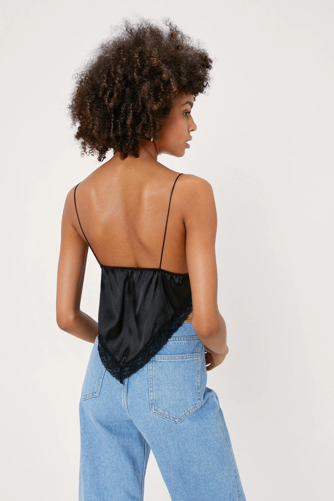 Satin Lace Trim Handkerchief Crop Top - Image 3