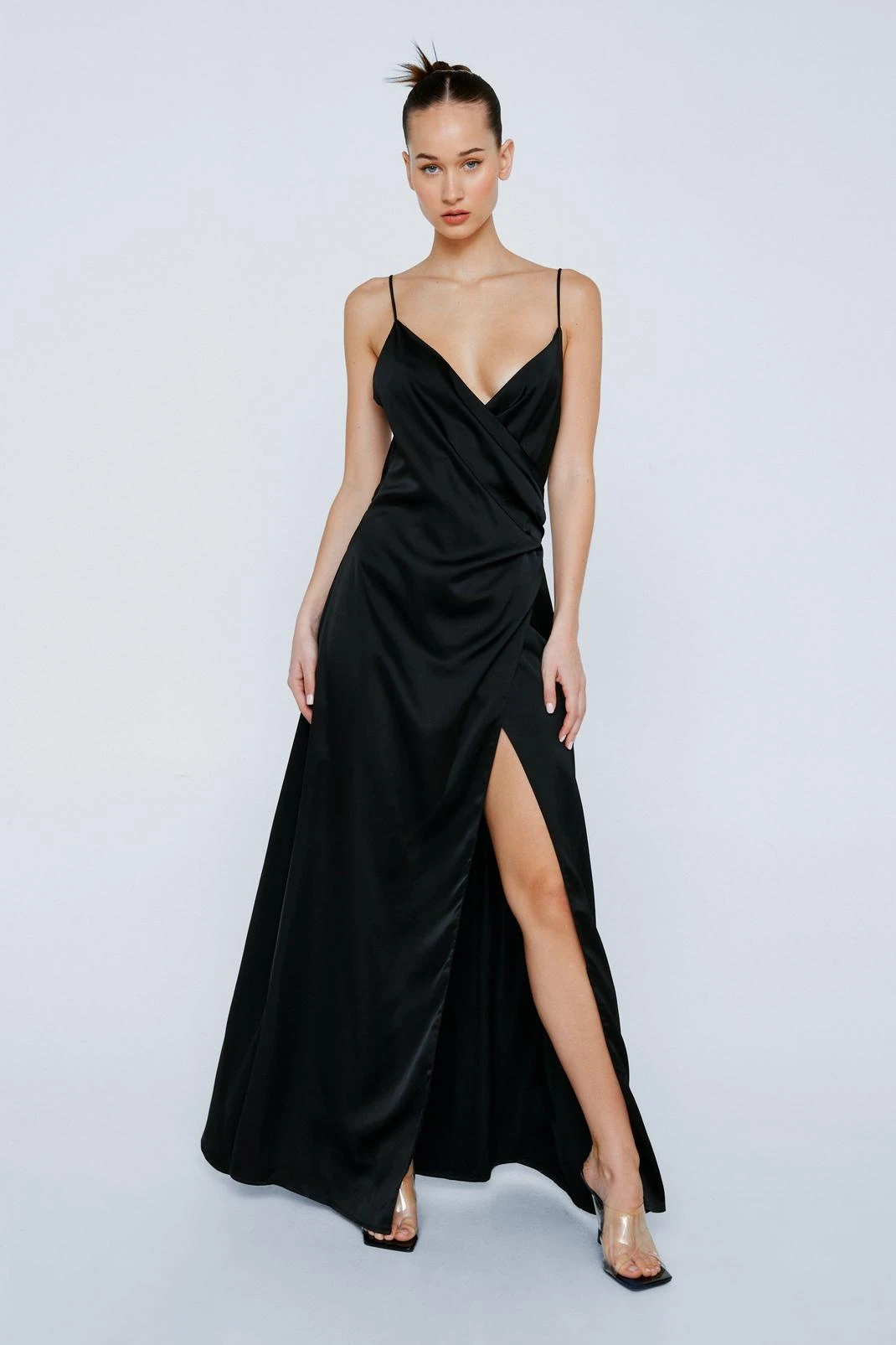 Satin V Neck Wrap Maxi Dress - Image 16
