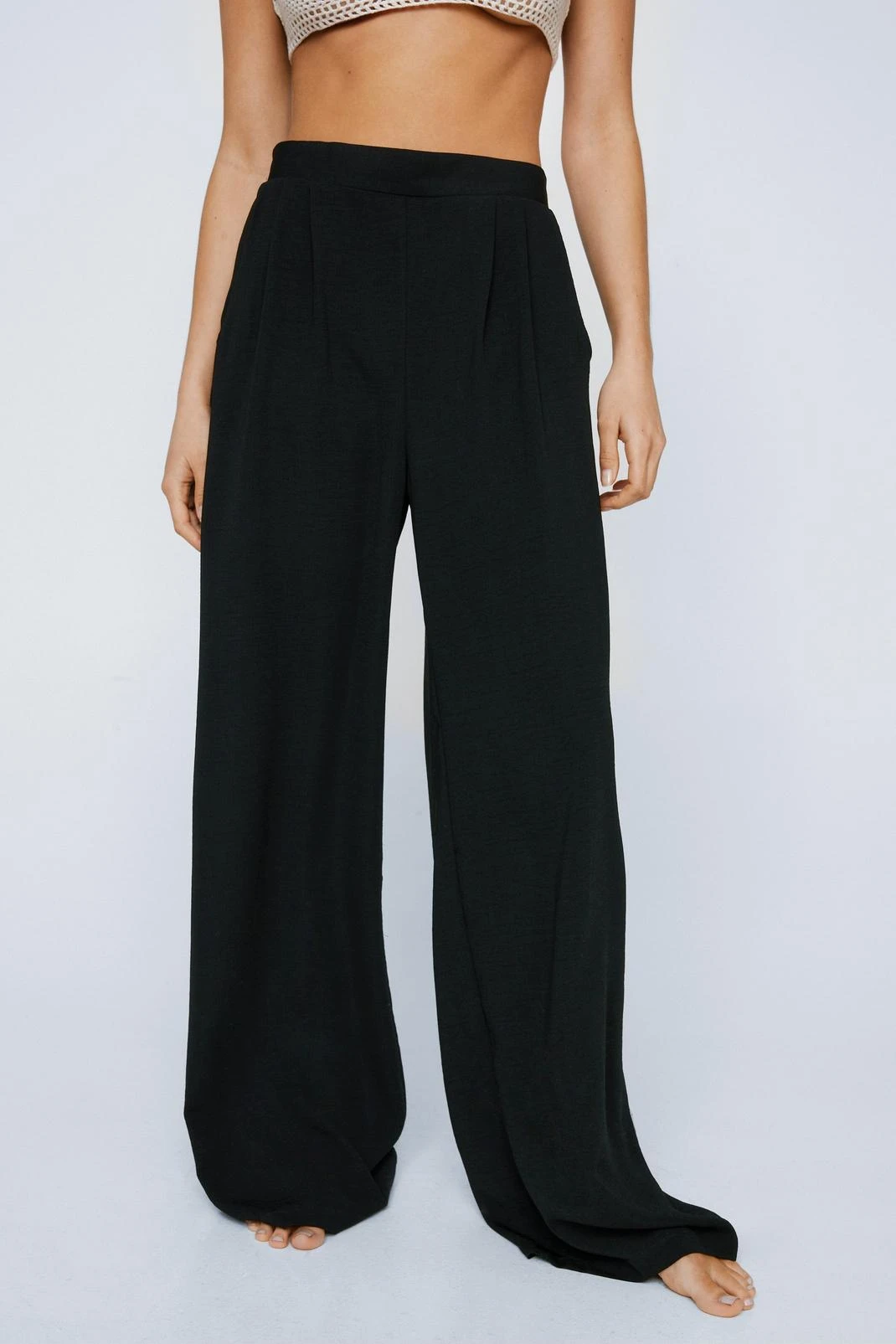 Textured Pleated Wide Leg Pants - Image 8