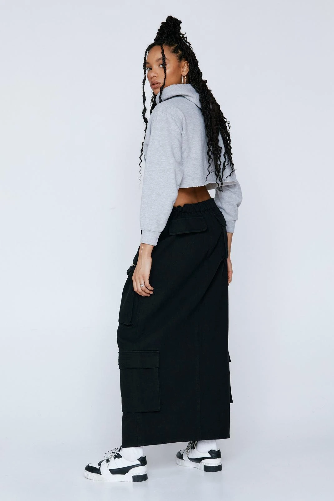 Washed Zip Front Pocket Detail Maxi Cargo Skirt - Image 3