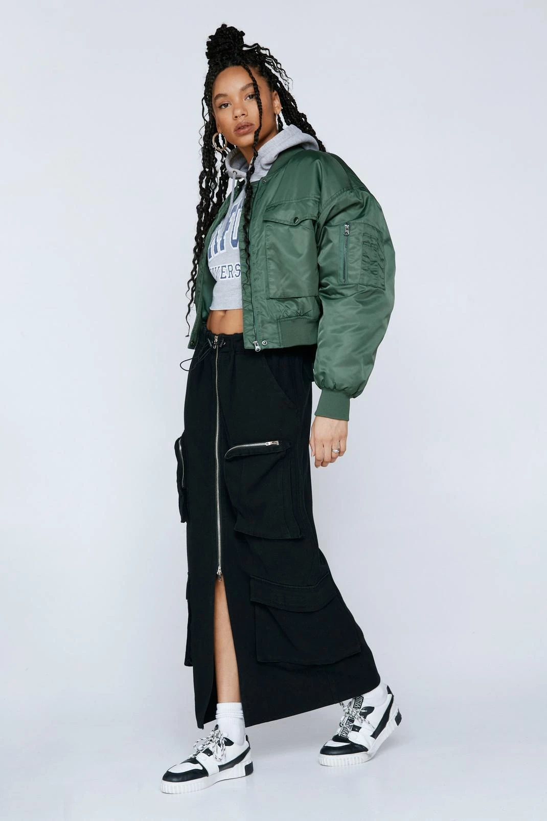 Washed Zip Front Pocket Detail Maxi Cargo Skirt - Image 4