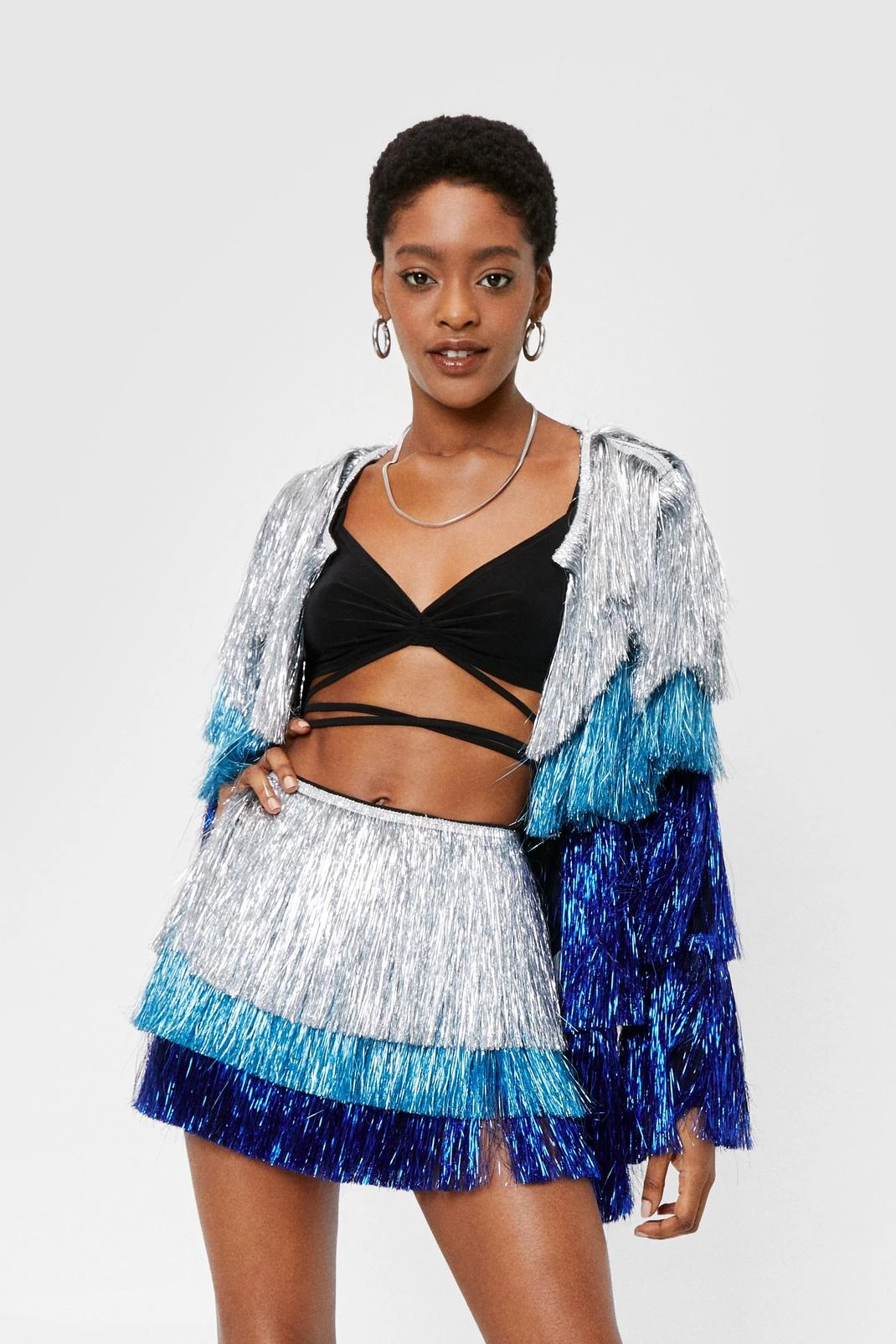 Multicolored High Waisted Tinsel Fringe Shorts - Image 5