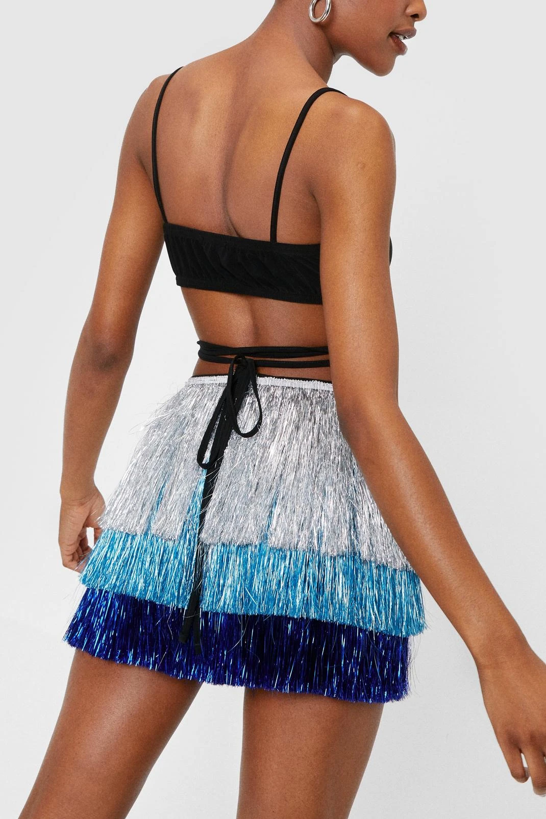 Multicolored High Waisted Tinsel Fringe Shorts - Image 6