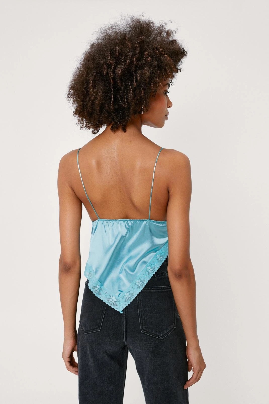 Satin Lace Trim Handkerchief Crop Top - Image 6