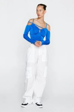 Strappy Cold Shoulder Slinky Top