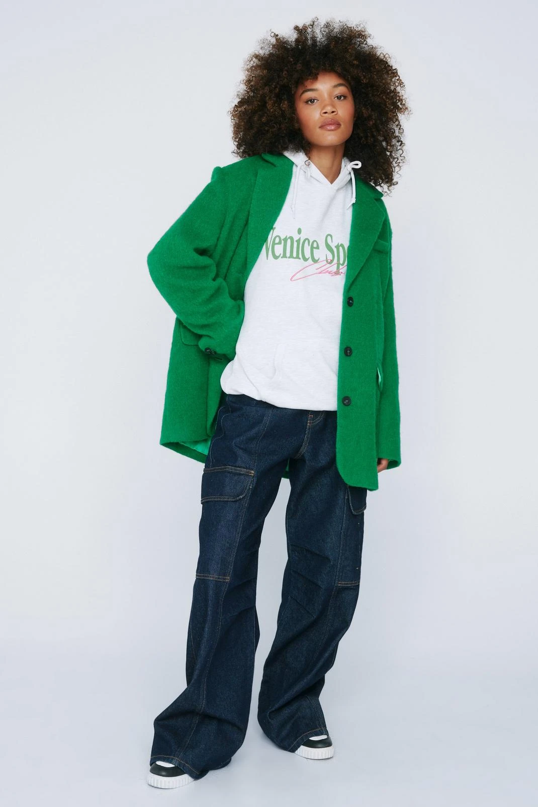 Oversized Drawn Wool Blend Blazer