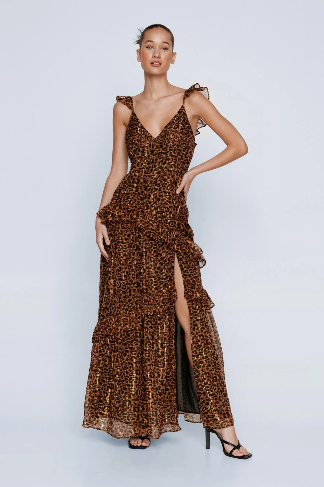 Petite Ruffle Strappy Leopard Maxi Dress - Image 4