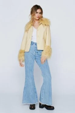 Mongolian Fur Trim Faux Leather Jacket