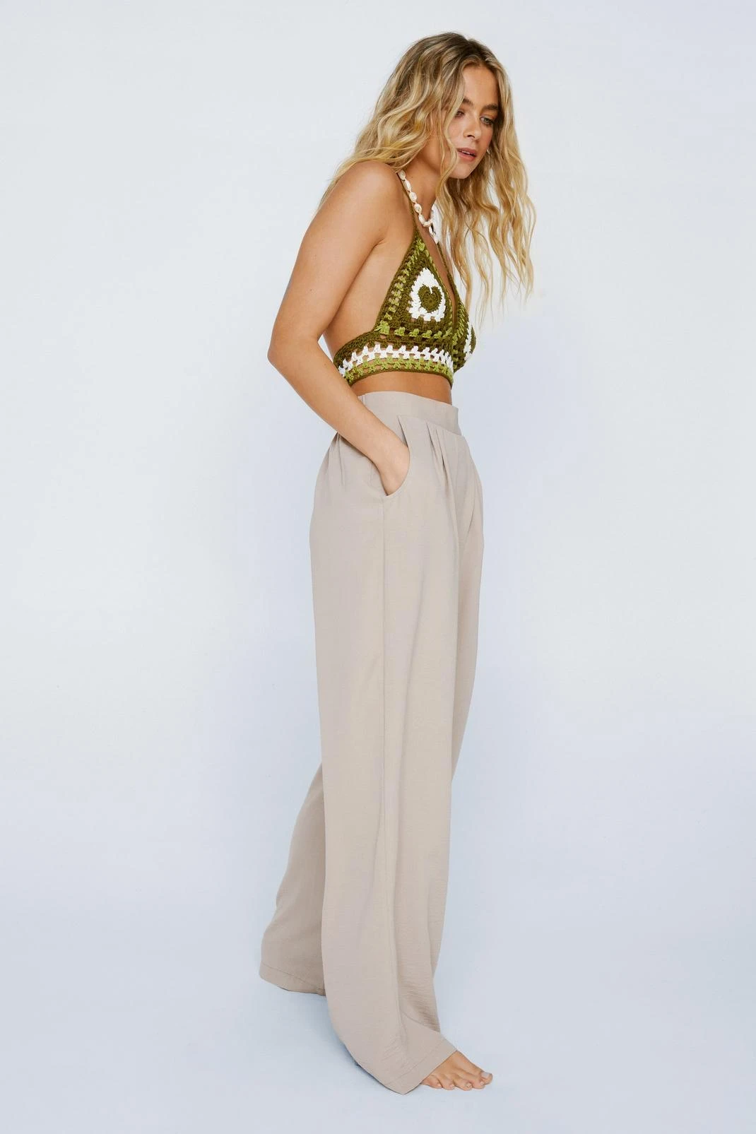Textured Pleated Wide Leg Pants - Image 2