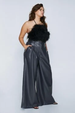 Plus Size Faux Leather Wide Leg Pants