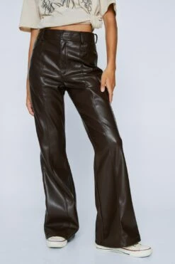Petite Faux Leather Seam Front Flared Pants
