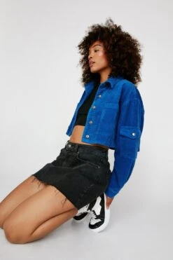 Premium Cord Cropped Multi Pocket Shacket