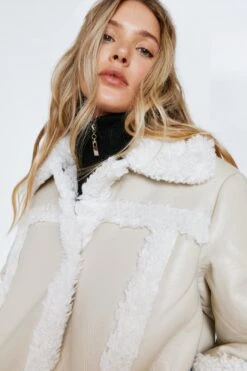 Premium Faux Leather Borg Lined Longline Coat