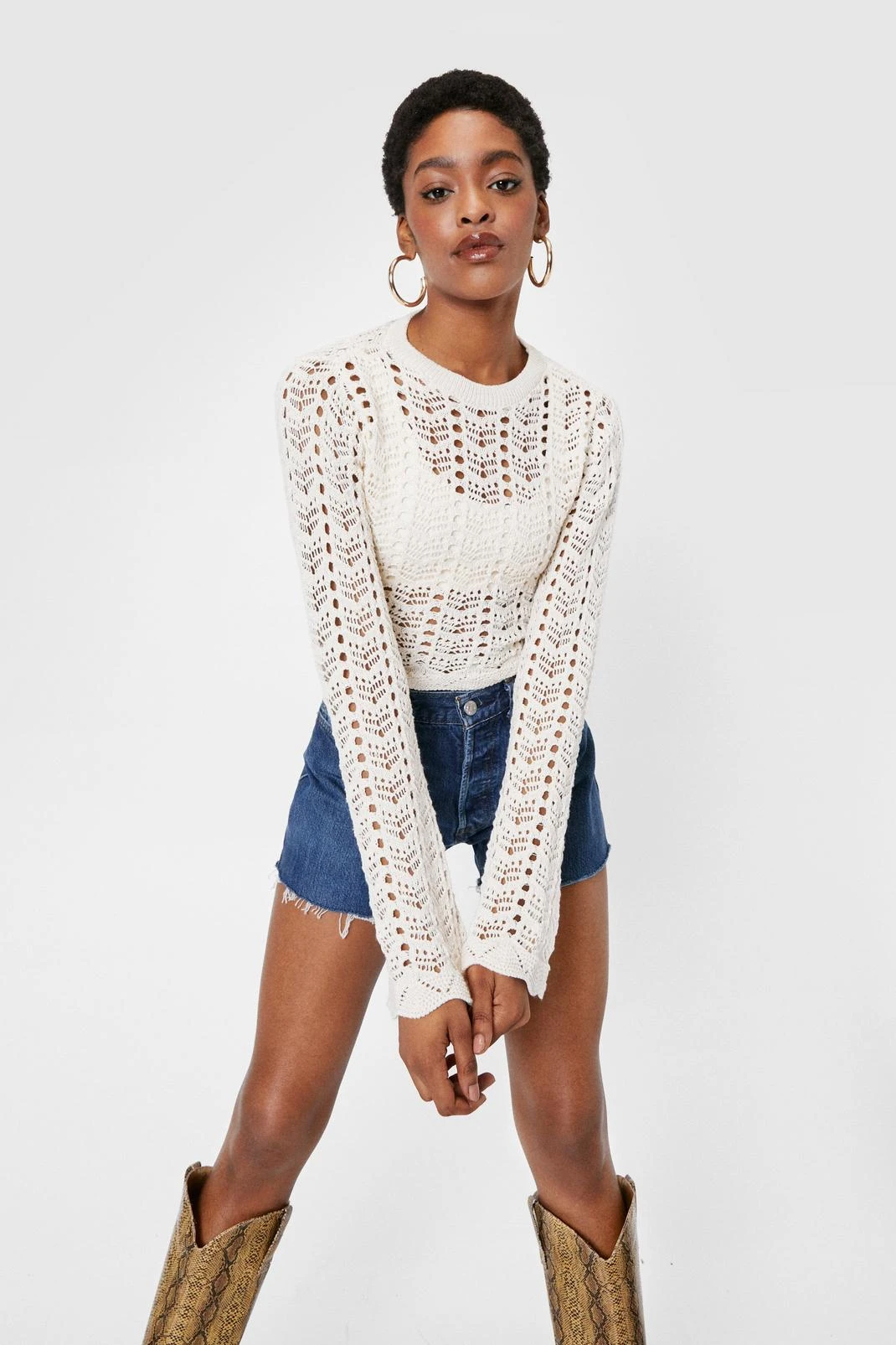Crochet Knitted Open Back Tie Crop Top