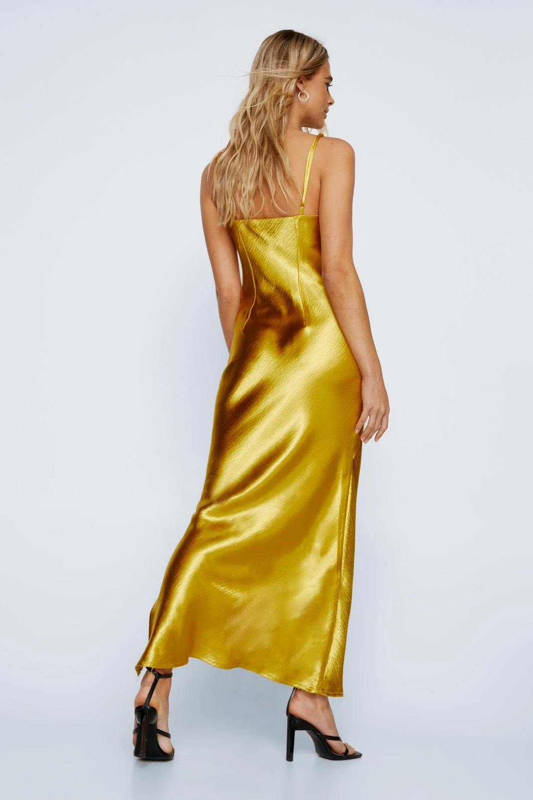 Hammered Satin Cut Out Bias Midi Dress - Image 6