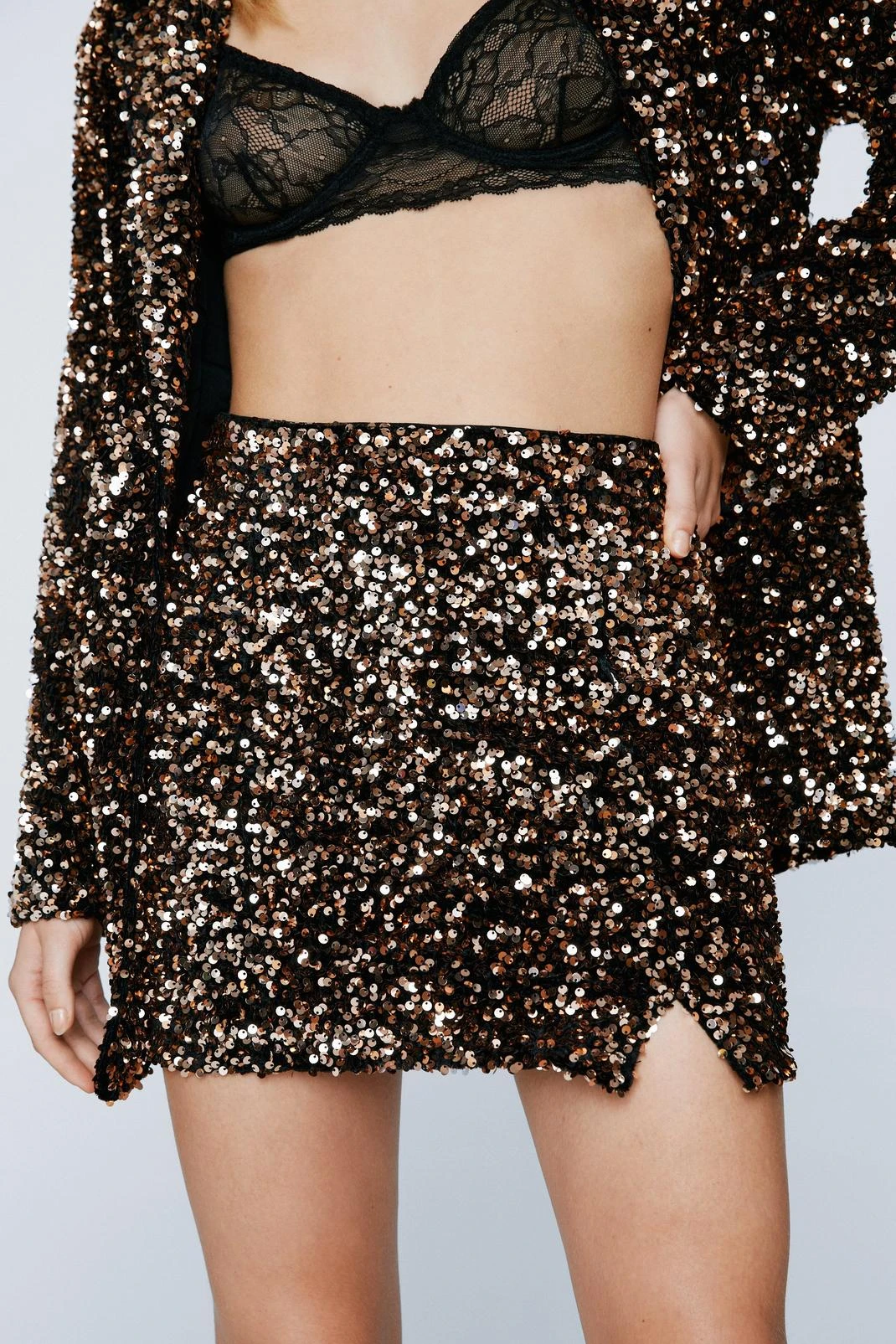 Premium Sequin Tailored Mini Skirt - Image 3