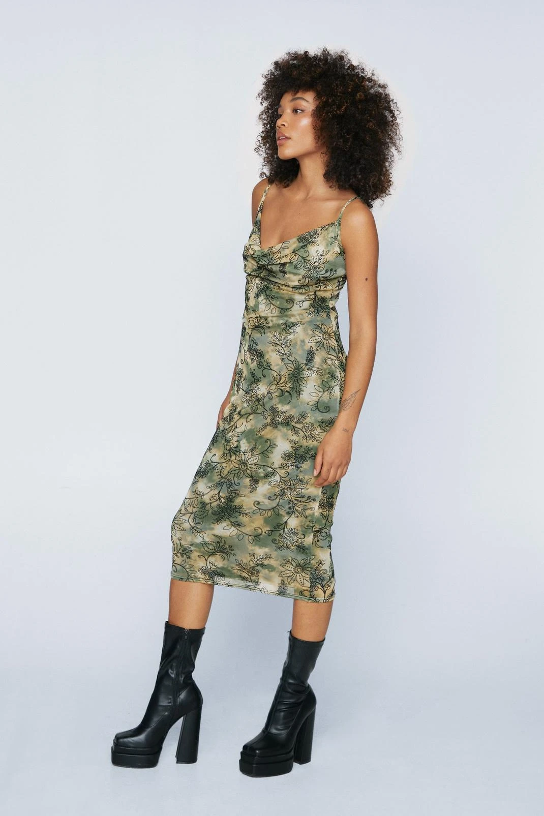 Flocked Mesh Cowl Neck Dress - Image 5