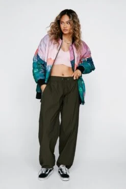 Landscape Print Oversized Bomber Jacket