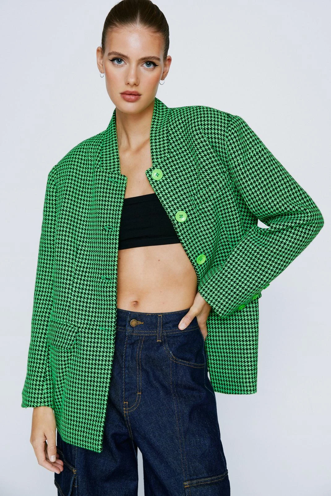 Neon Check Print Oversized Blazer - Image 4