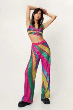 Sequin Colorblock Wide Leg Pants