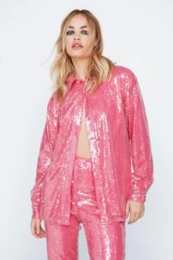 Sequin Long Sleeve Relaxed Fit Shirt