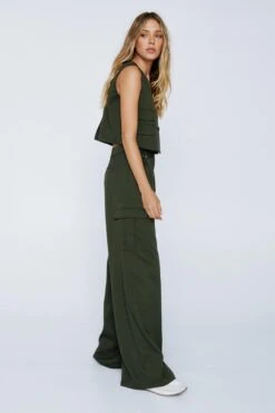 Premium Twill Wide Leg Cargo Pants