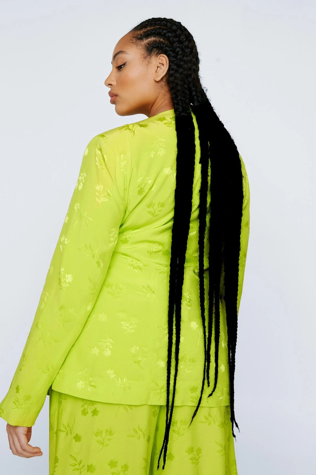 Plus Size Premium Satin Floral Wrap Waist Blazer - Image 6