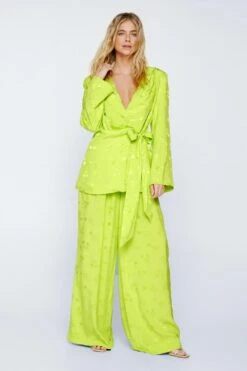 Premium Floral Satin Wrap Waist Blazer