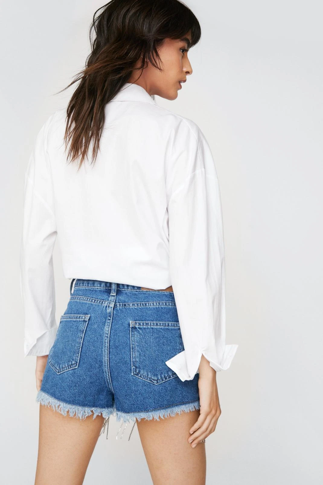 Diamante Fringe Distressed Denim Short - Image 3