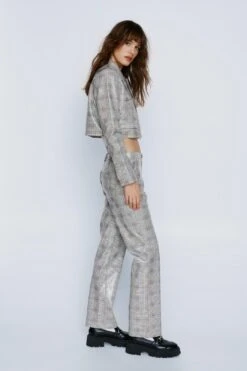 Vinyl Check Low Rise Straight Leg Pants