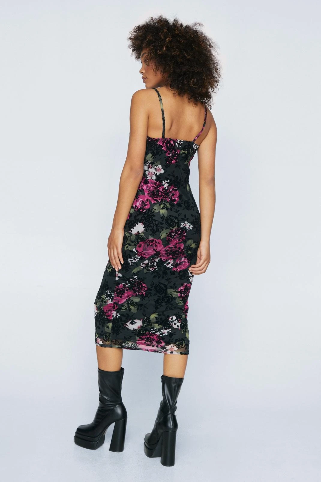 Flocked Mesh Cowl Neck Dress - Image 3