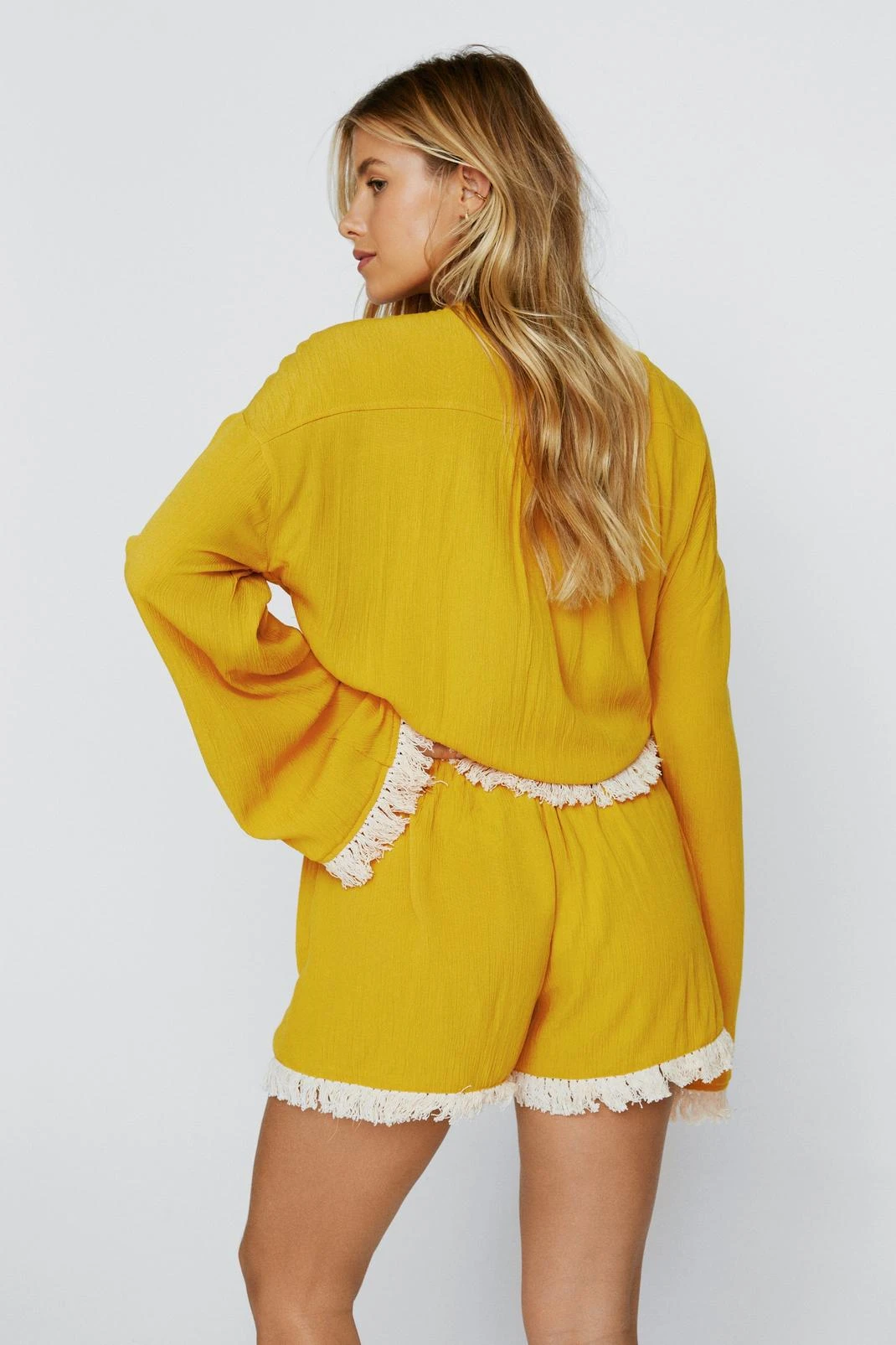 Crinkle Fringe Tie Front Cover Up Top - Image 3