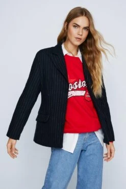 Pinstripe Oversized Wool Blend Blazer