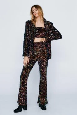Premium Waisted Velvet Sequin Blazer