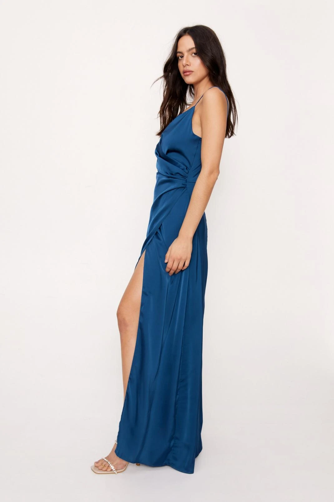 Satin V Neck Wrap Maxi Dress - Image 8
