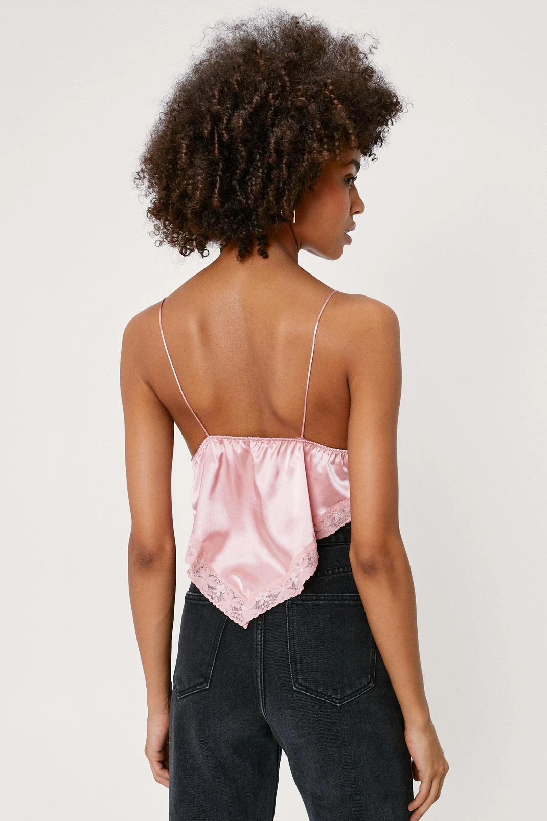 Satin Lace Trim Handkerchief Crop Top - Image 15