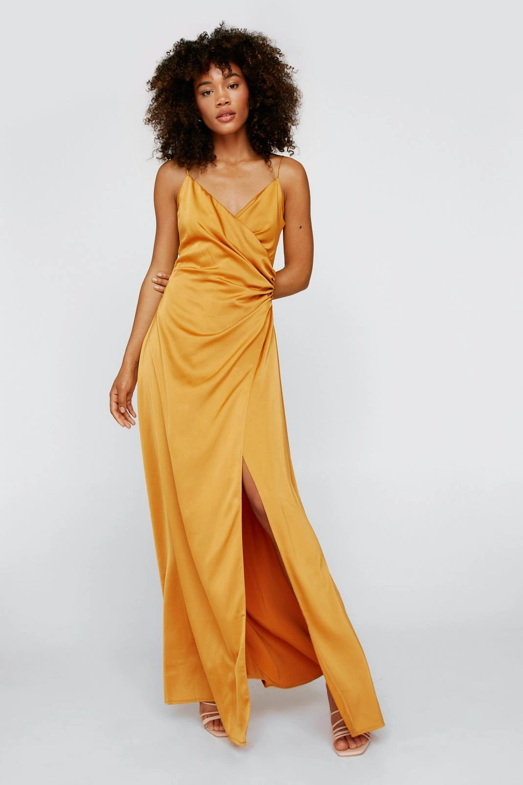 Satin V Neck Wrap Maxi Dress