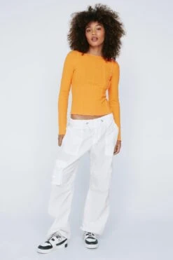 Lettuce Hem Paneled Long Sleeve Top