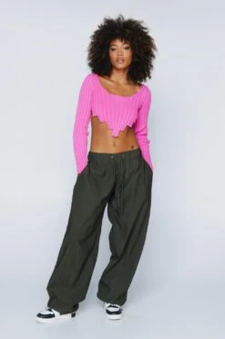 Asymmetric Hem Long Sleeve Crop Top
